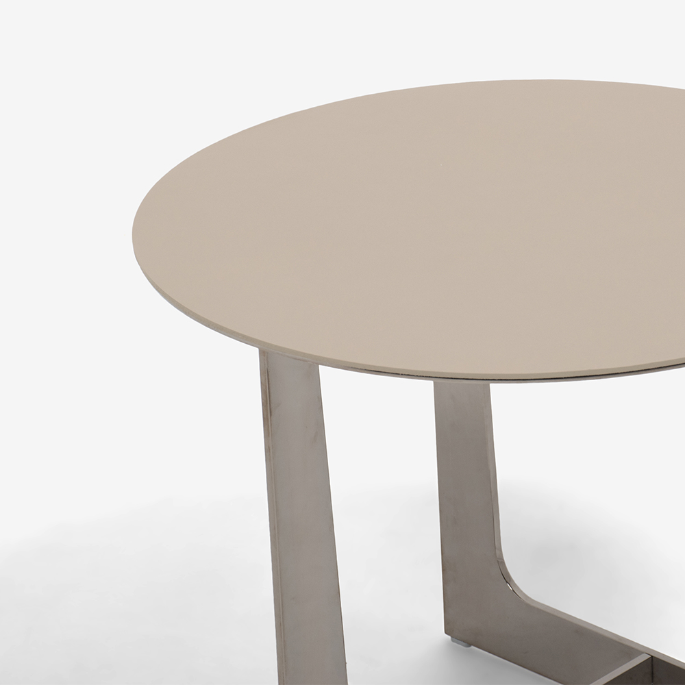 PoltronaFrau（ポルトローナ・フラウ）サイドテーブル「Ilary イラリー H45」丸53cm 天板 革ライトグレー