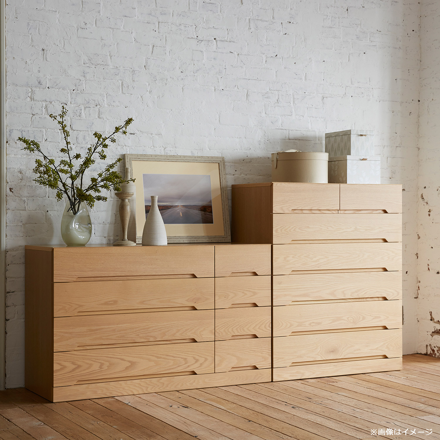 ハイチェスト「シナモン 1050 6段」幅104.4cm 高さ105.1cm レッドオーク材 ホワイトオーク色