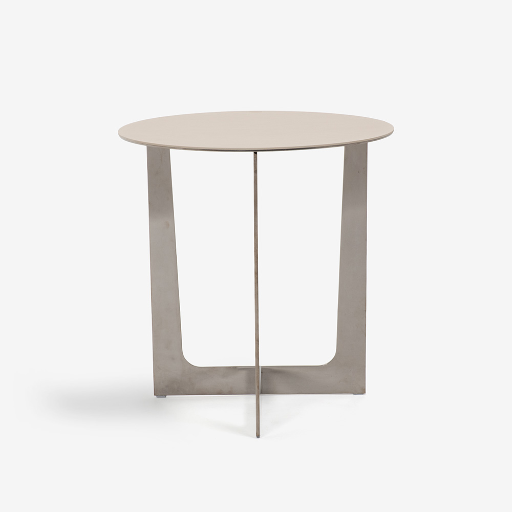 PoltronaFrau（ポルトローナ・フラウ）サイドテーブル「Ilary イラリー H55」丸53cm 天板 革ライトグレー