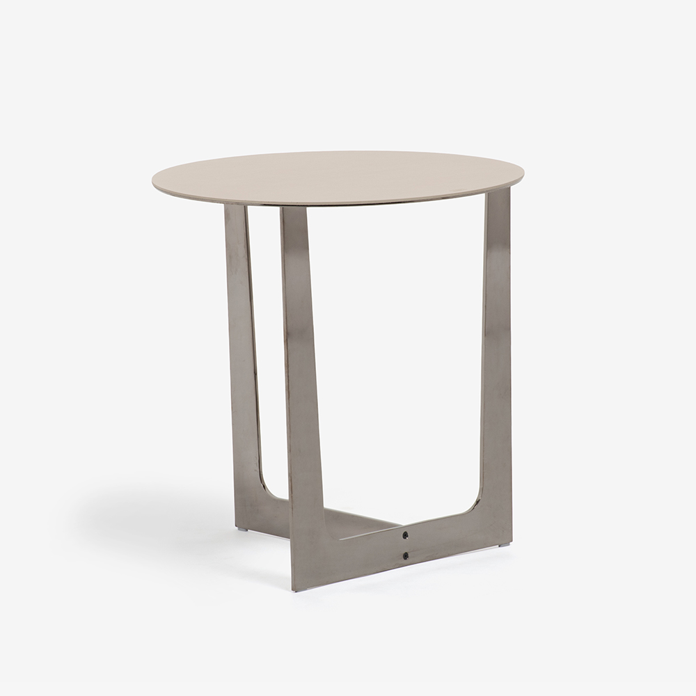 PoltronaFrau(ポルトローナ・フラウ)サイドテーブル「Ilary イラリー H55」丸53cm 天板 革ライトグレー