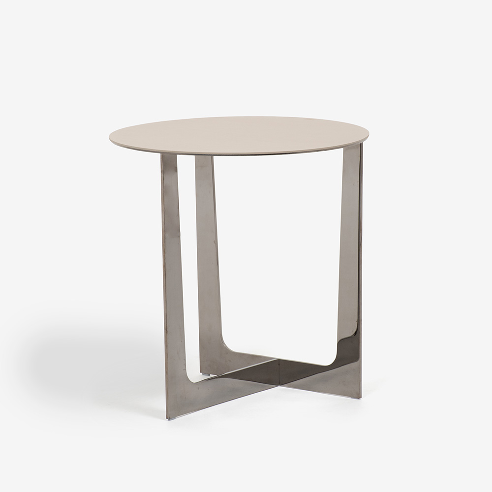PoltronaFrau(ポルトローナ・フラウ)サイドテーブル「Ilary イラリー H55」丸53cm 天板 革ライトグレー