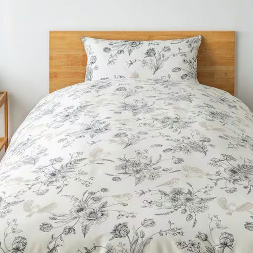 掛け布団カバー「バードフラワー」 ベージュ色 全2サイズ