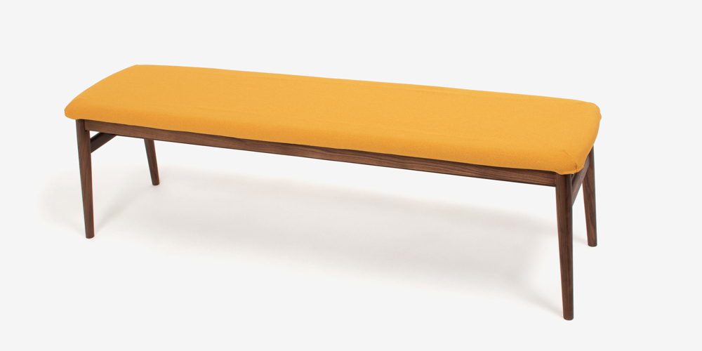 ベンチ「シネマ」幅151cm ウォールナット材 座面PVC　イエロー色