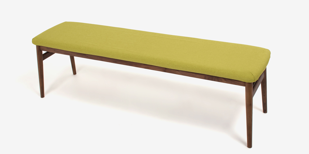 ベンチ「シネマ」幅151cm ウォールナット材 座面PVC　ライトグリーン色