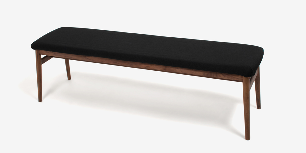ベンチ「シネマ」幅151cm ウォールナット材 座面PVC　ブラック色