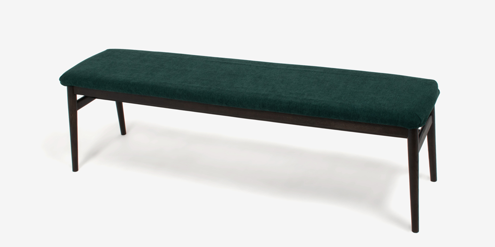 ベンチ「シネマ」幅151cm レッドオーク材 ダークブラウン色 座面PVC　グリーン