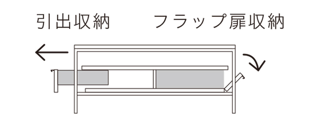 引出しとフラップ扉付きのBOX