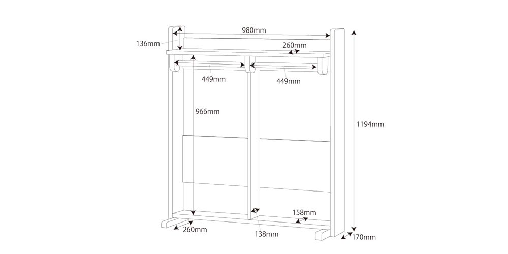 ハンガーラックの詳細サイズ