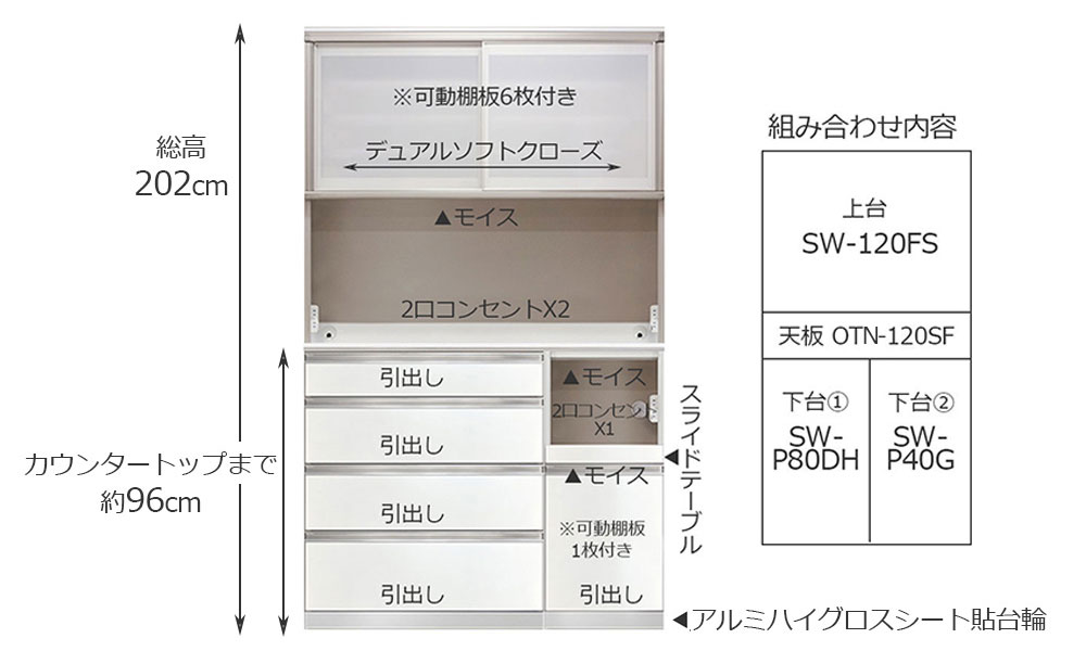 食器棚「スタイン」幅120cmタイプ