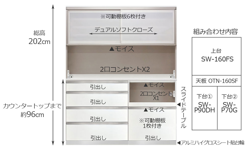 食器棚「スタイン」幅160cmタイプ