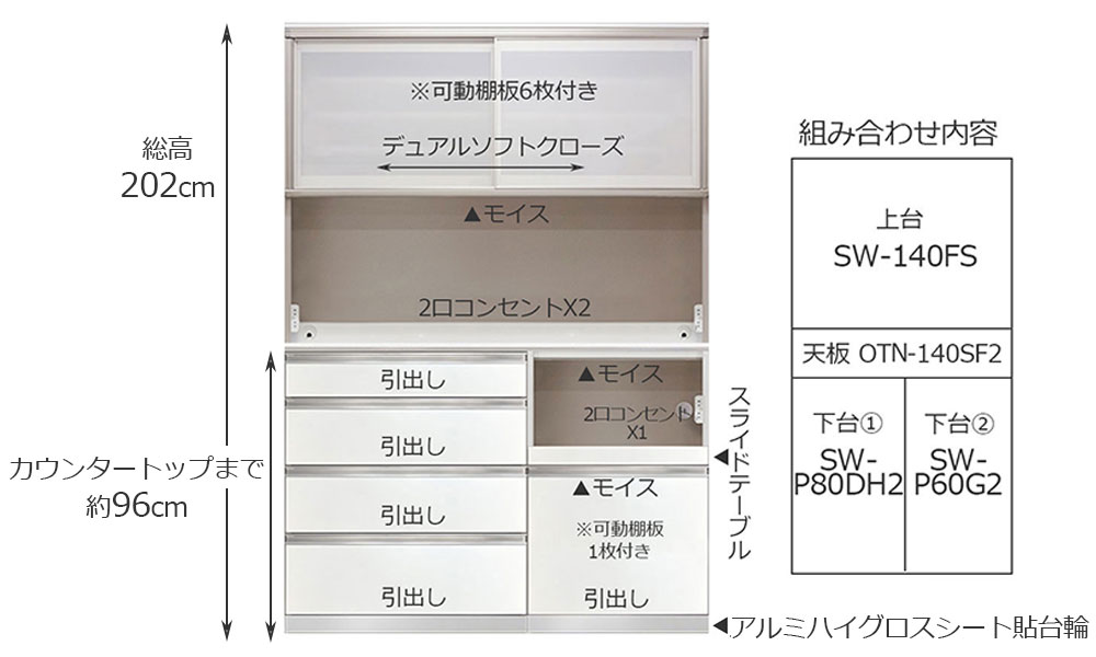 食器棚「スタイン」幅140cmタイプ