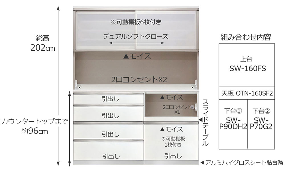 食器棚「スタイン」幅160cmタイプ