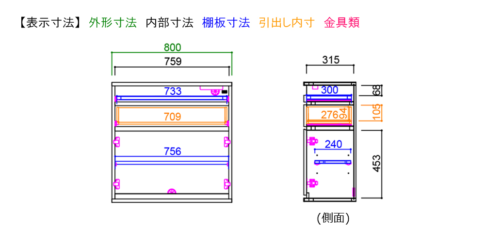 テレビボード80 サイズ詳細 外寸 内寸