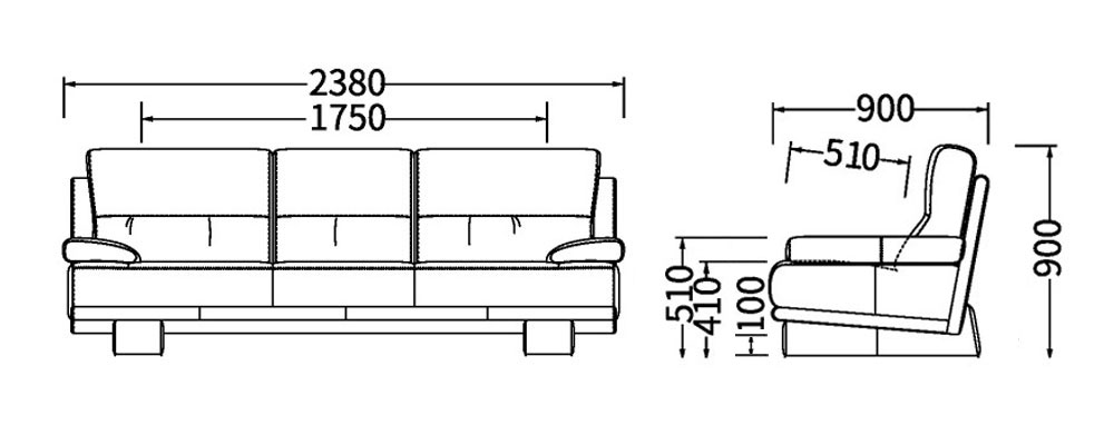 ソファZSB333X391の寸法図