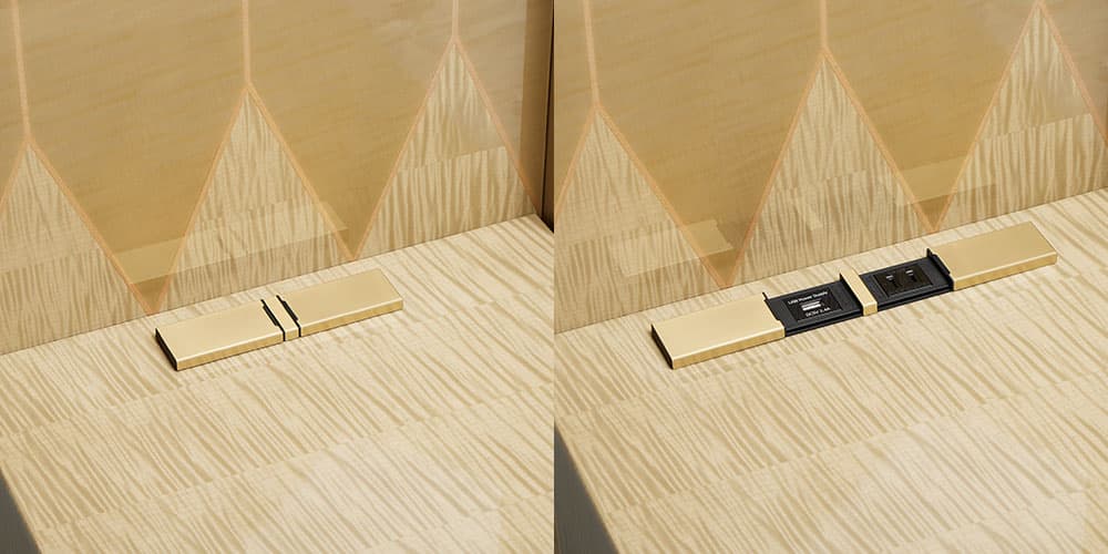 ベッドフレーム「YABANE」ナイトテーブル付きのカバー付きコンセント