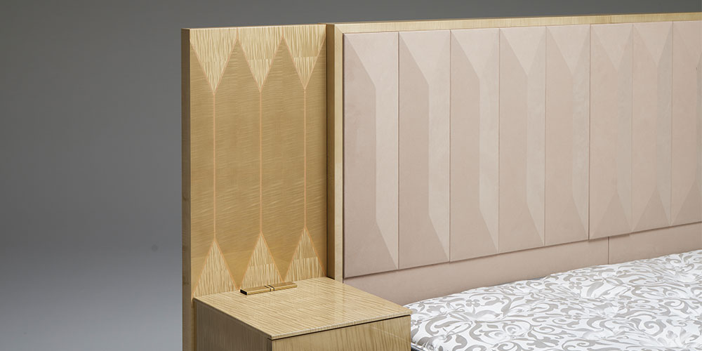 ベッドフレーム「YABANE」ナイトテーブル付き シカモアSK-12/ディナミカKR0309