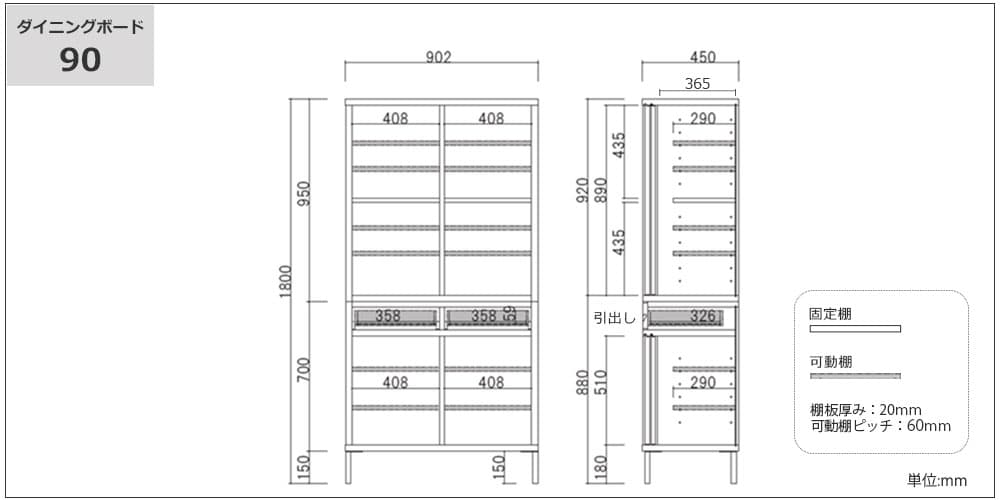 サイズ詳細 ダイニングボード90