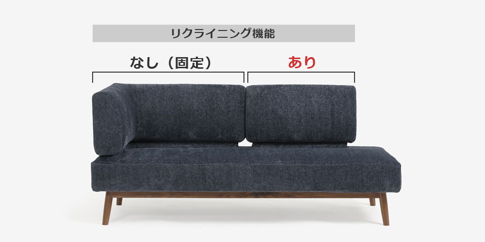 簡単操作のリクライニング機能付きのカウチソファ「ファルコ」