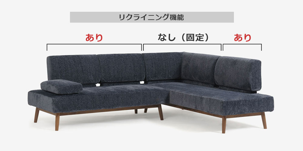 簡単操作のリクライニング機能付きのカウチソファ「ファルコ」