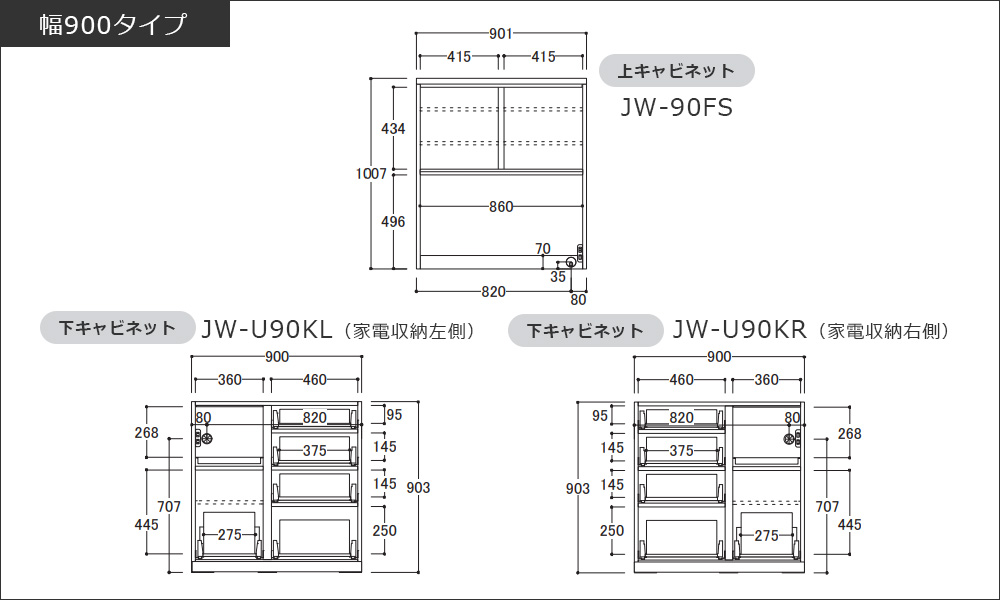 寸法図：幅900mmタイプ