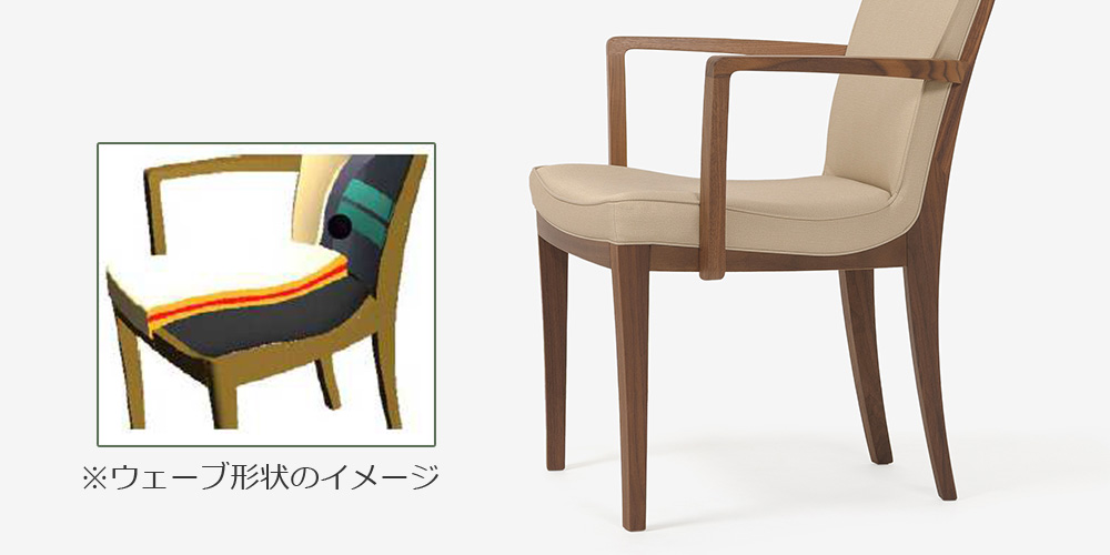 ダイニングチェア（アーム付き）「C3085AYRG」お尻にフィットする3次元フレーム構造