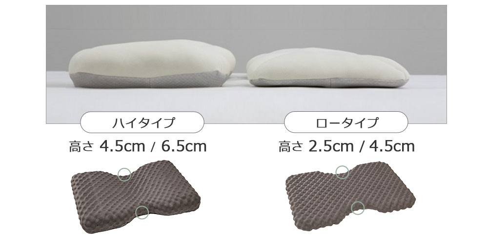 ルナモンドピローのハイタイプ・ロータイプのサイズ