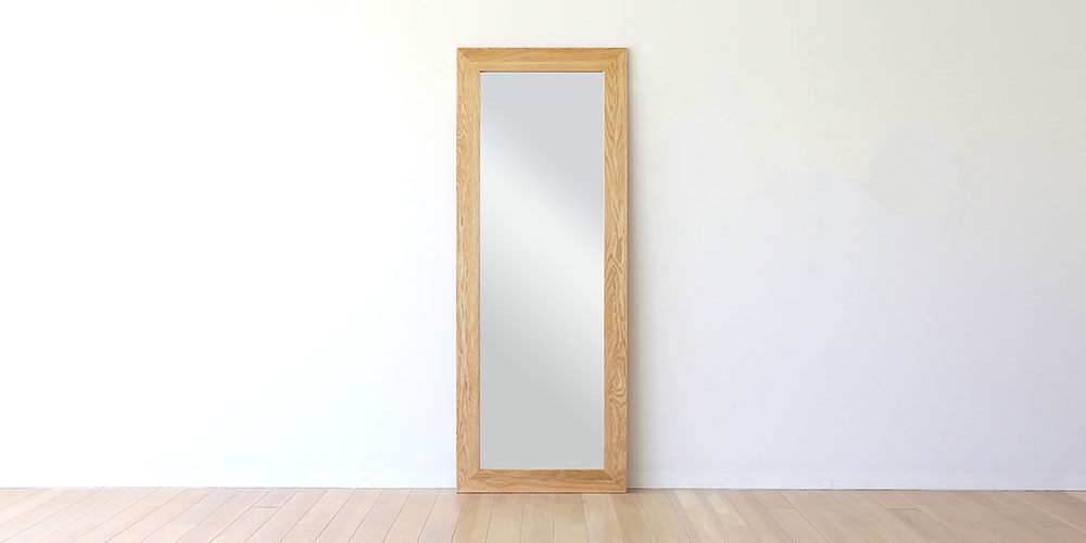 「プレーンミラー」幅690mm ホワイトオーク材