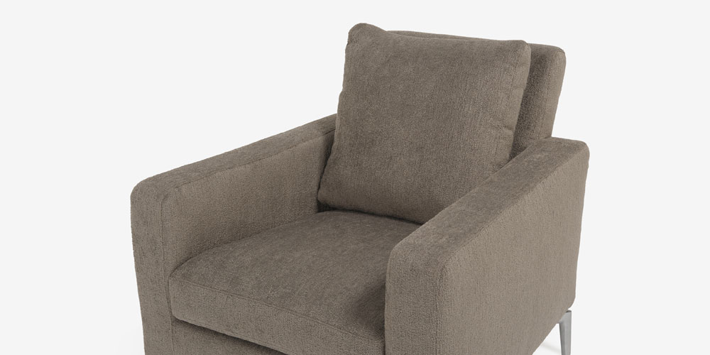 アームチェア「ベラビスタ」布グレージュ色 肘アップ