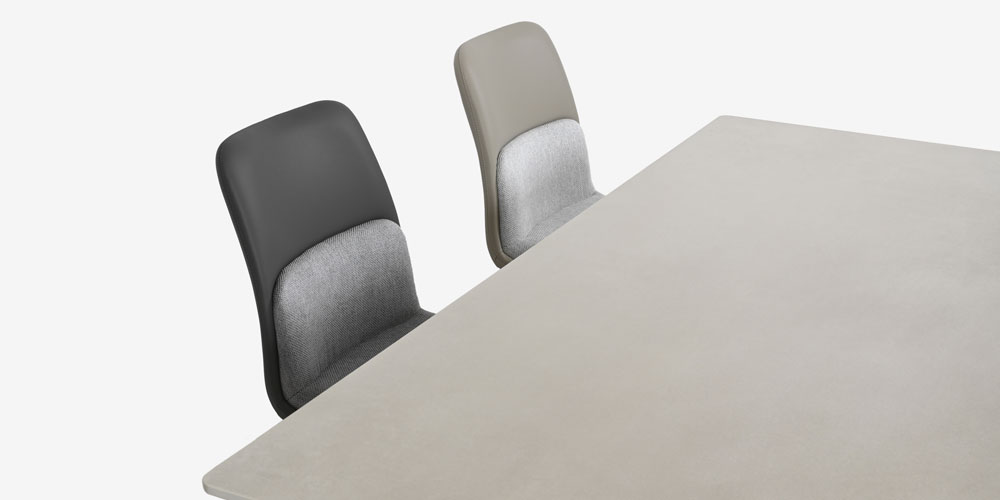 【コーディネート画像】ダイニングテーブル「グレイス165DT」幅165cm、ダイニングチェア「カロル」布ダークグレー/合成皮革ブラック色、ダイニングチェア「カロル」布ダークグレー/合成皮革アイボリー色