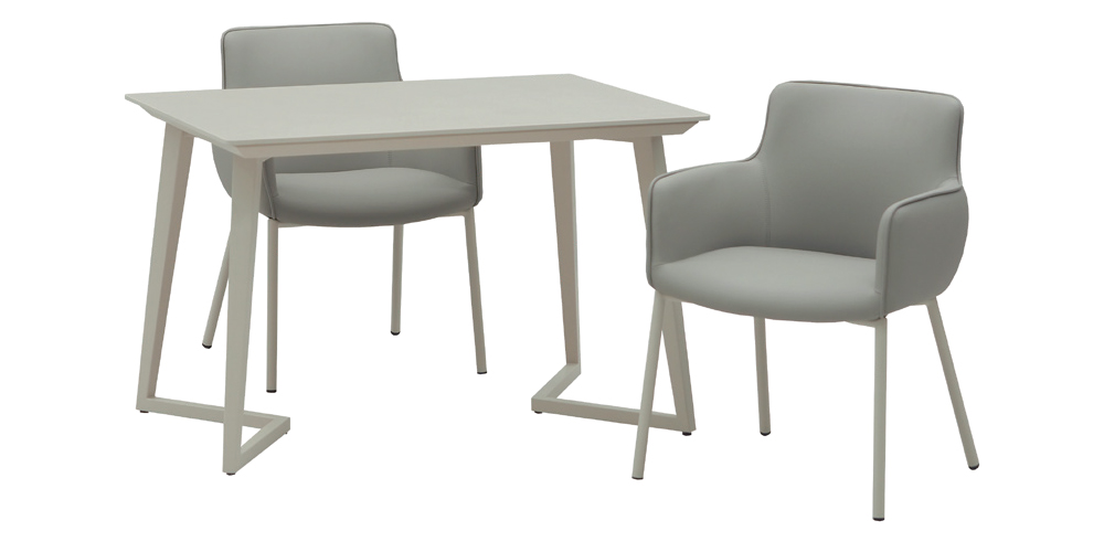 【コーディネート画像】ダイニングテーブル「グレイス165DT」幅165cm、ダイニングチェア「カロル」布ダークグレー/合成皮革ブラック色、ダイニングチェア「カロル」布ダークグレー/合成皮革アイボリー色