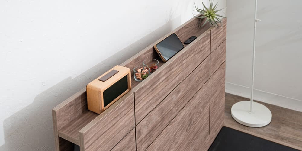 小物を置けるスペース付き ベッドフレーム「レンヌブックスタンド」