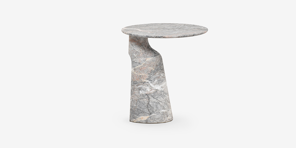 サイドテーブル「Ilary イラリー 52」丸52cm 大理石フィオールディペスコ　横からみた画像