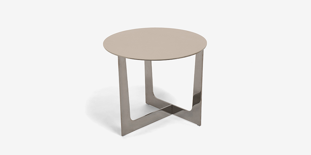 PoltronaFrau（ポルトローナ・フラウ）サイドテーブル「Ilary イラリー H45」丸53cm 革ライトグレー 上から見た画像