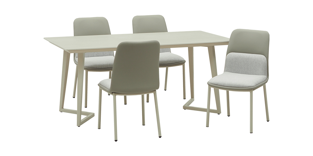 洗練されたデザインのセラミック素材のダイニングセット