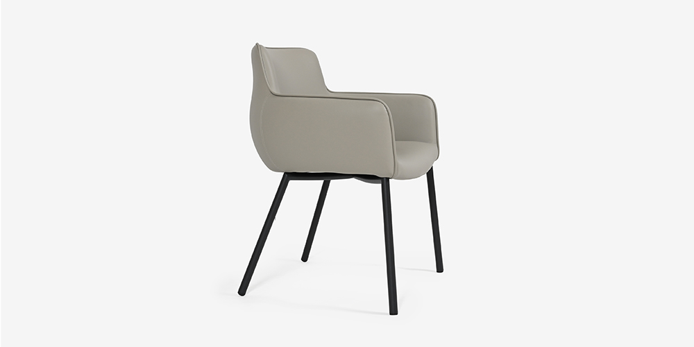 【側面画像】ダイニングチェア「デリス」合成皮革ライトグレー色/脚ブラック色