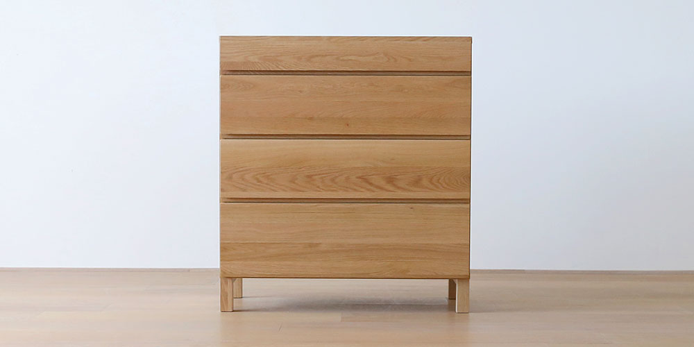 リビングチェスト「レッチェ」幅80cm ホワイトオーク材の正面