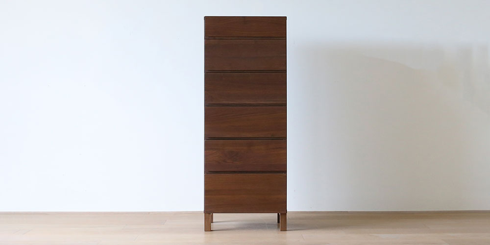 リビングハイチェスト「レッチェ」幅50cm ウォールナット材の正面