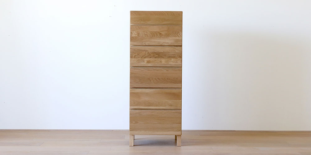 リビングハイチェスト「レッチェ」幅50cm ホワイトオーク材の正面