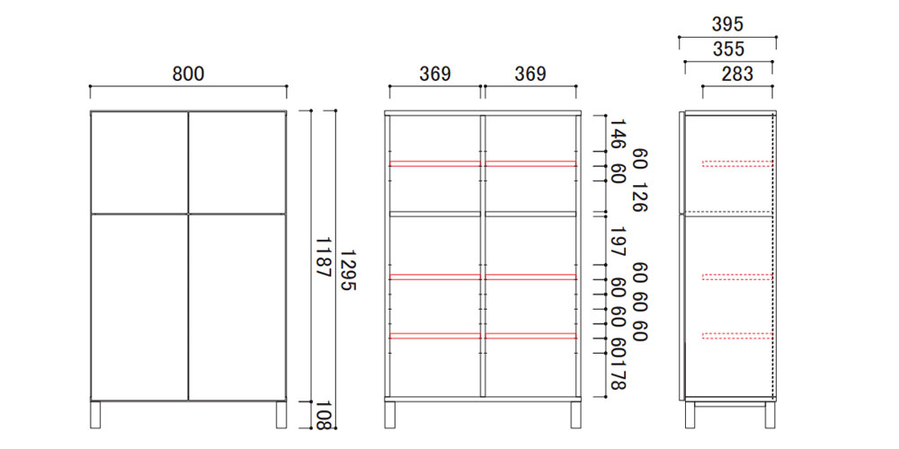ハイキャビネット「レッチェ」幅80cmの寸法図