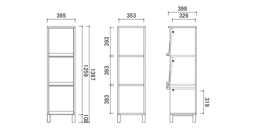 マガジンレコードラック「レッチェ」幅39.5cmの寸法図