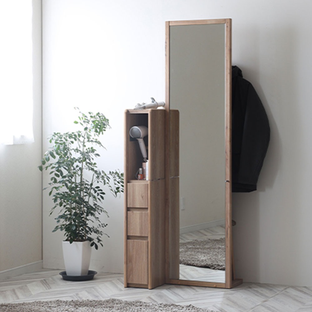 姿見ドレッサー「クラーク」OAK色の天板収納時のイメージ