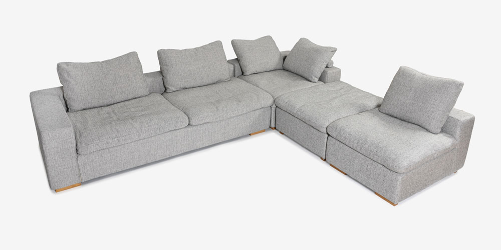 カウチソファ4点セット「Nソロモン」ユニットタイプ 布#B FE5 脚AN色 配置を変えてレイアウトが可能