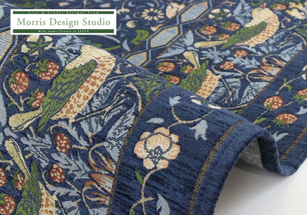 ラグ「いちご泥棒」ブルー