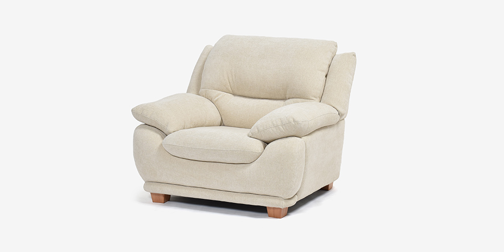 アームチェア 1人掛け「オースチンKD」布#NDO 09 ベージュ色 斜め正面画像