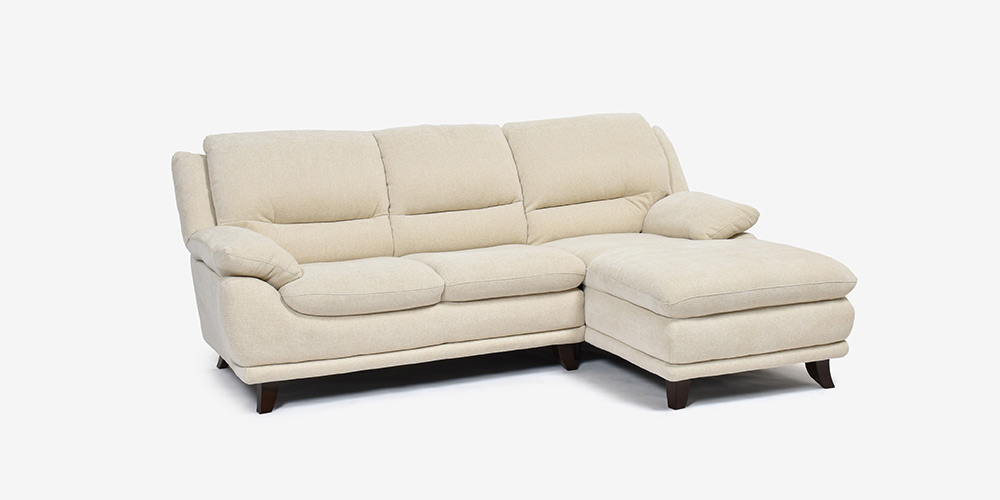 カウチソファ 向って右カウチ「オースチンKD」幅227cm 布#NDO 09 ベージュ色 斜め正面画像