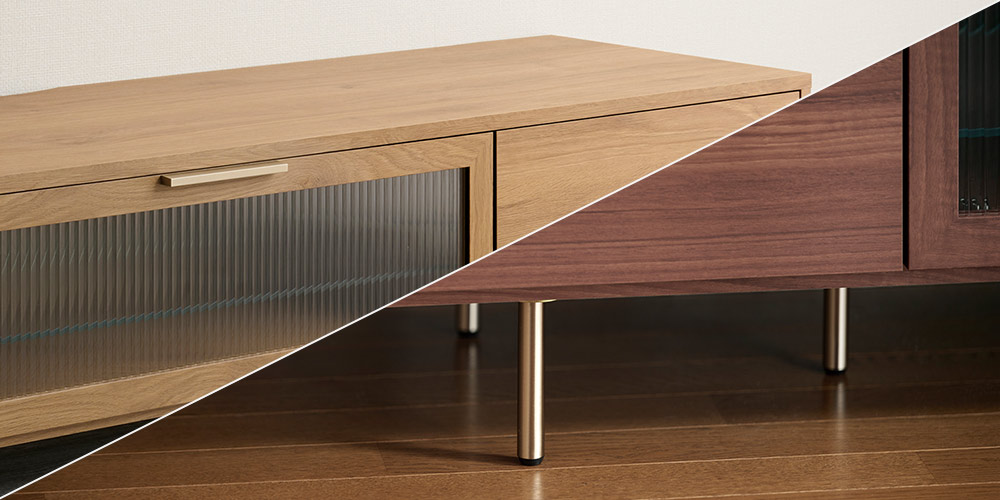 テレビボード「NWシリーズ」の取手のデザインと脚のデザイン