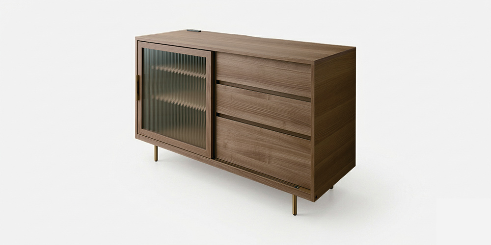 サイドボード「NWA-120C」幅120cm スライドドアタイプ グレイッシュナット色の正面画像