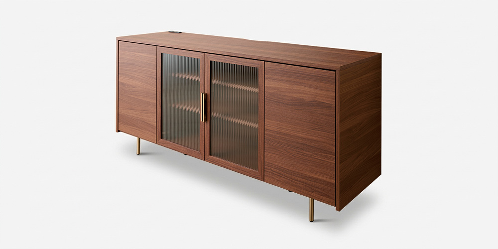 サイドボード「NWB-160C」幅160cm スイングドアタイプ ウォールナット色の正面画像