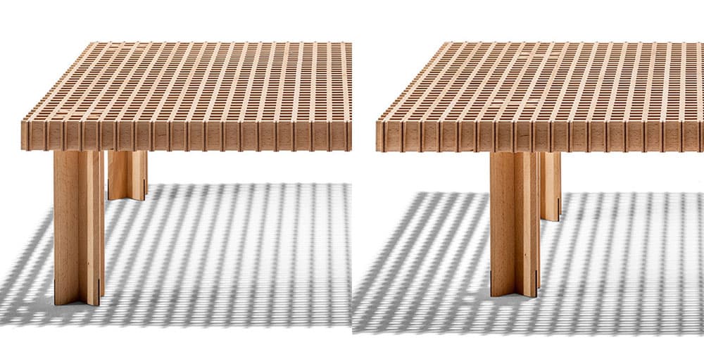 センターテーブル「kyoto」脚部の位置が変更可能