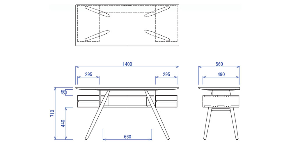 【寸法図】デスク「CREO クレオ」幅140cm